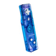 a blue nintendo wii game controller on a white background