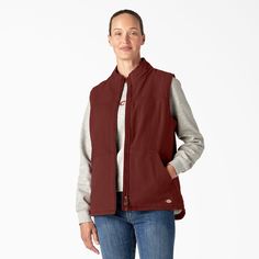 Don’t let winter weather stop you from getting the job done. This women's vest is built to handle the cold with its durable, wind resistant duck canvas exterior and high pile fleece interior. The vest also features a relaxed fit for easy layering, lined lower pockets, and triple needle stitching. Canvas Vest, Dickies Women, Summer Vest, Duck Canvas, Down Vest, Outerwear Vest, Hem Style, Woman Standing, Womens Fleece