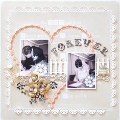 a wedding card with two pictures in the shape of a heart