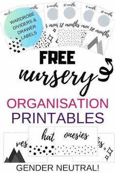 a poster with the words free nursery's organisation printables and pictures on it