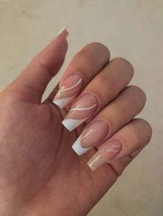 Nails 2023 Trends White French, Nails Ballerina Design, Ballerina Nails Inspiration, Nails Inspiration Ballerina, Acrylic Nail Designs Coffin, Nails Art Ideas, French Tip Acrylic Nails, Casual Nails