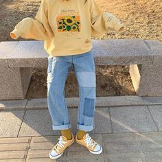 Sunflower Sweatshirt, Art Mom, Sweatshirt Aesthetic, Soft Boy, Outfit 90s, Plus Size Vintage, Sweatshirt Outfit