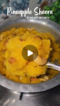 Cook with Judy & Flo on Instagram: "Pineapple Sheera
Ingredients :
1 Cup Chopped Pineapple
1 Cup Water
1 Cup Sugar
3/4 Cup Ghee
8 - 10 Cashewnuts
8 - 10 Almonds
10 - 12 Kishmish
1 Cup Fine Semolina
1 Cup Boiled Milk
1/8tsp Kesar Food Color + 1tbsp Water
1tsp Cardamom Powder 

Method :
1. Chop the pineapple into small pieces
2. In a saucepan, add water & sugar. Dissolve & bring to a boil.
3. Add chopped pineapple & let it boil for 3 - 4 mins. 
4. Heat 1/2 Cup Ghee in a vessel, add dry fruits. Fry for a minute & remove.
5. Add fine semolina and roast for 10 mins on low flame.
6. Add milk and mix well. Cook till the milk is completely absorbed.
7. Add pineapple, sugar & water mixture. Mix well.
8. Add kesar color mixed with a tablespoon of water. Add the fried nuts and cardamom powder. Add 1/ Rava Kesari, Pav Recipe, Ram Navmi, Chopped Pineapple, Cardamom Powder, Dry Fruits, Indian Sweets, No Sugar Foods, Ghee