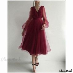 Olivia Mark - Long-Sleeved Comfortable Wrap Dress for Women Gaun Koktail, Elegance Dress, Blush Pink Dresses, Evening Dresses With Sleeves, فستان سهرة, Long Sleeve Midi Dress, Prom Gown, Looks Vintage, Amelie