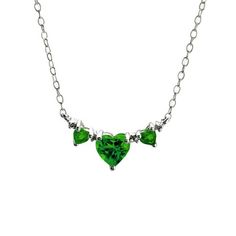 Perfect for the May princess, this triple-heart necklace is certain to make her birthday - or any day - a special one. Fashioned in sleek sterling silver, three heart-shaped lab-created radiant green emeralds sparkle in a neat row, separated only by shimmering diamond accents. Polished to a brilliant shine, this 18.0-inch cable chain necklace secures with a spring-ring clasp. Quinceanera Necklace, Double Heart Necklace, Cable Chain Necklace, Lab Created Emerald, Special One, Double Heart, Emerald Stone, Stone Heart, Sterling Silver Heart