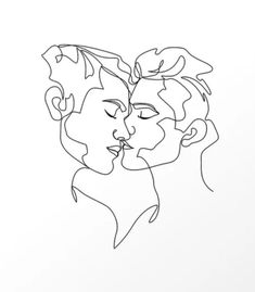 a line drawing of two people kissing each other