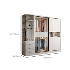 an image of a closet with drawers and clothes hanging on the shelves in front of it