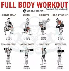 the full body workout poster shows how to use dumbbells