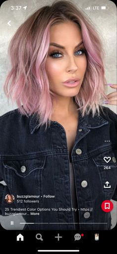 Short Blonde Hair With Pink Money Piece, Baby Pink Money Piece Hair, Purple Hair With Pink Money Piece, Dark Pink Hair With Light Pink Money Piece, Pink Money Piece, Pink Hair Dark Roots, Blonde Roots Pink Ends, Purple Hair Pink Money Piece, Teen Hair Colors