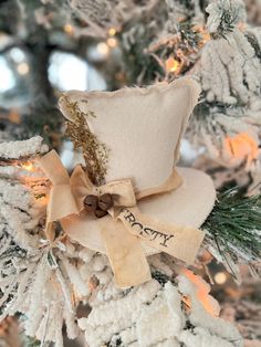 an ornament is hanging on the christmas tree