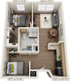 the floor plan of a two bedroom apartment