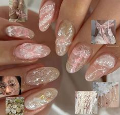 dreamy cream french girl pink cloud ribbon pearl lace drawing design nail Sandy Liang Nails, Pink Nails Coquette, Nails Ethereal, Ethereal Nails, Nails Lace, Ribbon Nails, Freestyle Nails, Lace Drawing, Milky Nails