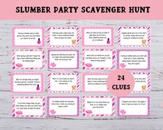 printable summer party scavenger hunt with pink and white stripes on the front