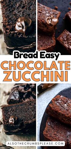 chocolate zucchini bread is cut in half and stacked on top of each other