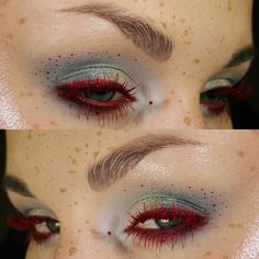 Palette Cheeryep x Freya86_ff  #makeup #makeupart #makeupoftheday #creative #grunge #grungemakeup #redmakeup #redmaskara Silver Red Makeup, Grey Eyeliner Looks, Red Eyes Makeup Looks, Christmas Formal Makeup, Fun Graphic Eyeliner, Funky Eyeshadow Looks, Art Makeup Creative, Red Grunge Makeup, Colourful Makeup Looks Creative