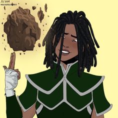 a cartoon character with dreadlocks holding a rock