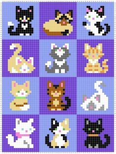 a cross stitch pattern with cats and kittens in different colors on the same square