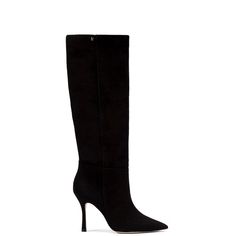 Kate Boot In Black Suede Chic Winter Knee-high Boots With Snip Toe, Sleek Suede Boots For Fall, Chic Pointed Toe Heeled Boots With Suede Lining, Chic Snip Toe Heeled Boots For Winter, Chic Winter Heeled Boots With Snip Toe, Chic Almond Toe Boots With Suede Lining, Chic Formal Snip Toe Boots, Elegant Snip Toe Knee-high Boots For Fall, Elegant Knee-high Heeled Boots With Suede Lining