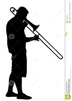 a man playing the trombone silhouetted against a white background