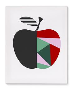 an apple and a piece of fruit are shown in this image, both with different colors