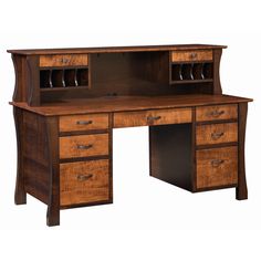 an old fashioned wooden desk with drawers