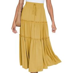 MOSHU High Waist Midi Skirt for Women A-Line Pleated Skirts with Pockets Flowy Dresses This skirt for women features an elasticated belt, boho, ruffle trim, A-line,two pockets,loose fit, flared skirts above the ankle.This classic solid color midi womens skirt is simple but fashion. A-line drawstring elastic waist skirt for every body shape. Suitable for any occasion ,Perfect for spring, summer and fall.Every fashion ladys wardrobe needs a flowy madi skirt! # Size Chart S Length 83 cm, Waist 69 c Long Flowy Skirt, Maxi Skirt Boho, High Waisted Maxi Skirt, Elastic Waist Skirt, Skirts Midi High Waisted, Pleated Midi Skirt, Flowy Dress, Pocket Dress, Skirts With Pockets