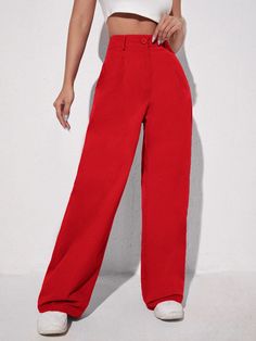 SHEIN EZwear Solid Wide Leg Pants | SHEIN USA Red Wide Leg Pants, Red Trousers, Wide Trousers, Wide Leg Dress Pants, Red Pants, Women Pants, Preppy Outfits