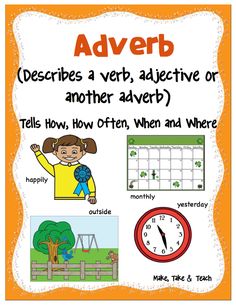 an adverb poster with pictures and words to describe how many things are present