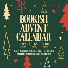 the bookish advert calendar is shown with christmas trees