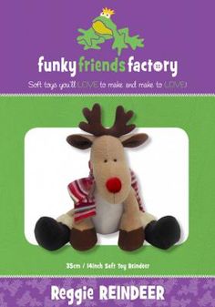 Reggie Reindeer sewing pattern Funky Friends Factory
​
​Finished Size for Reggie Reindeer is 14in / 35cm.
​
​Cute little Reggie reindeer wants to grow up to help Santa, just like his big brother Rudolf, but he's still too little to drive a sleigh. Stuffed Reindeer, Christmas Applique Designs, Candy Cane Reindeer, Reindeer Pattern, Reindeer Craft, Soft Toy Patterns, Christmas Applique, Fun Christmas Crafts, Red Nose