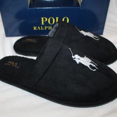 Ralph Lauren Slippers, Boy Slippers, Logo Horse, Polo Ralph Lauren Shoes, Leather Slippers For Men, Slippers For Men, Slippers Black, All Nike Shoes, Classy Shoes