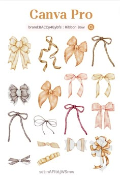 a bunch of bows that are on the side of a white sheet with words canva pro