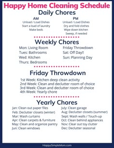 Cleaning Schedule Free Printable, Home Cleaning Schedule, Daily Cleaning Schedule, Deep Cleaning House, Clean House Schedule, Spring Cleaning Checklist, Weekly Cleaning, Cleaning List