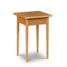 a small wooden table with one drawer on the top and two legs at the bottom