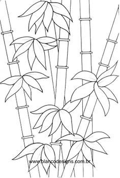 a drawing of bamboo trees with leaves