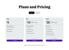 the pricing page for plans and pricing, with two pricing options on each one side