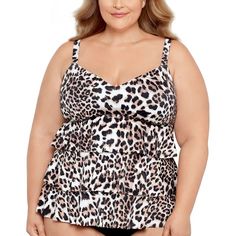 Showcase Your Fierce Style With This Figure-Flattering, Printed Tankini From Swim Solutions. Full Bust Support Hits Below Waist Tummy-Control Panel At Front Pull-On Styling; Adjustable Straps V-Neck Main Fabric Content: Nylon/Spandex; Power Net: Nylon/Spandex Hand Wash Imported Underwire Tankini Tops, Underwire Tankini, Halter Top Tankini, Plus Size Swim, Printed Tankini, Halter Tankini, Tankini Swimsuit Top, Tankini Swim Tops, Swim Tankini