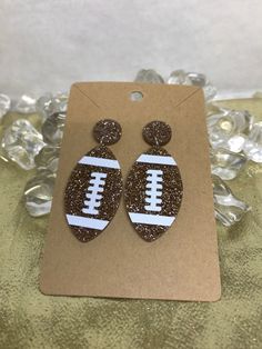 Glitter Resin Football Earrings-Gold Football Earrings, Wood Artwork, Loop Earrings, Bow Shoes, Decorative Pottery, Your Outfit, Christian Women, Kids Jewelry, Gold Plated Earrings