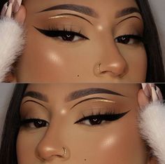 Eyeshadow Looks For Gold Dress, Gold Eyeliner Dark Skin, Natural 4b Hairstyles Short, Make Up Baddie, Aesthetic Eye Makeup, Disney Eye Makeup, Cute Eyeshadow Ideas, Drag Make-up, Makeup Looks To Try