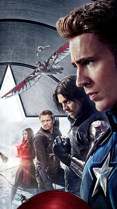 captain america the winter soldier movie poster with many people standing in front of him and looking at something