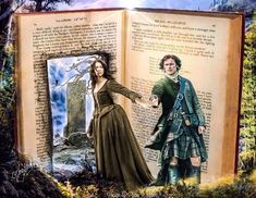 an open book with the image of a man and woman holding hands in front of them