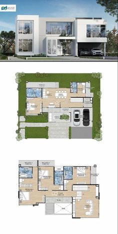 two story house plans with garage and living room in the middle, an open floor plan is