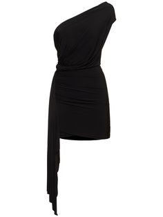 Asymmetrical neckline. Draped panel. Gathered. Model is wearing a size36 Balenciaga Black Dress, Balenciaga Dress, Balenciaga Women, Mesh Mini Dress, Drape Panel, Asymmetrical Neckline, Mini Black Dress, Mesh Fabric, Balenciaga