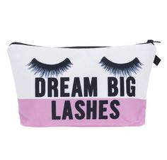 "❤ Our top selling oversized lash printed cosmetic bag is DREAM BIG LASHES. It's a great gift idea to share with good friends and family. ❤ This cosmetic bag is a great travel pouch to keep personal items such as kindle case, iPad case, cell phones, eyeshadow palettes, lipsticks, lash case, contacts lense cases.  ❤ Black coil top zipper closure ❤ Makeup Bag measures approximately 8.6\" x 7.10\" x 5.31\" and is a high quality. Classic black of 1\" finger loop.   ❤ Black inside liner for easy clea Big Lashes, Taiping, Makeup Holder, Stay Gold, Ipoh, Women Cosmetics, Cute Purses, Makeup Bags Travel, Makati