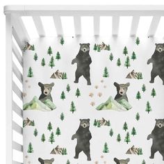 bear crib sheet Nursery Ideas Boy, Woodland Crib, Adventure Accessories, Bear Nursery, Mountain Adventure, Bear Mountain, Fantastic Baby, Baby Sleep Problems, Changing Pad Cover