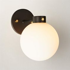 a light that is on the side of a wall with a white ball hanging from it