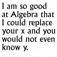 the words i am so good at algebra that i could replace your x and you would not even know y