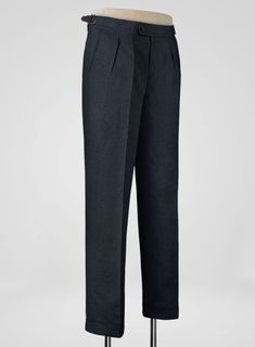 Classic luxury doesn't come any better than our well-tailored Dark Blue Linen Highland Trousers. Crafted from linen, the pants are the pinnacle of laid-back summer style, as linen is breathable and keeps you all aired out.    Look Includes    Dark Blue  Linen  Fabric  Cross Pocket  Forward 2 Pleats  Side Tabs (No Loops)- Arrow Shape  Bottom Cuff (1.5")  Two Welted Back Pockets on Trousers   You can change the look during customization if required.   Lining: Viscose, Dry Clean. Classic Linen Office Pants, Tailored Linen Dress Pants For Work, Elegant Linen Office Bottoms, Formal Linen Bottoms With Pockets, High-waisted Linen Dress Pants For Workwear, Office Linen Bottoms With Pockets, Classic Straight Linen Dress Pants, Classic Linen Straight Dress Pants, Linen Straight Leg Pants For Office