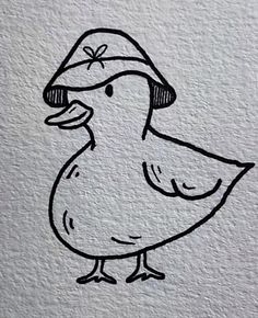 a drawing of a duck wearing a hat