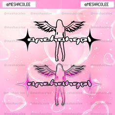 an angel with two wings and the word love is in front of it on a pink background